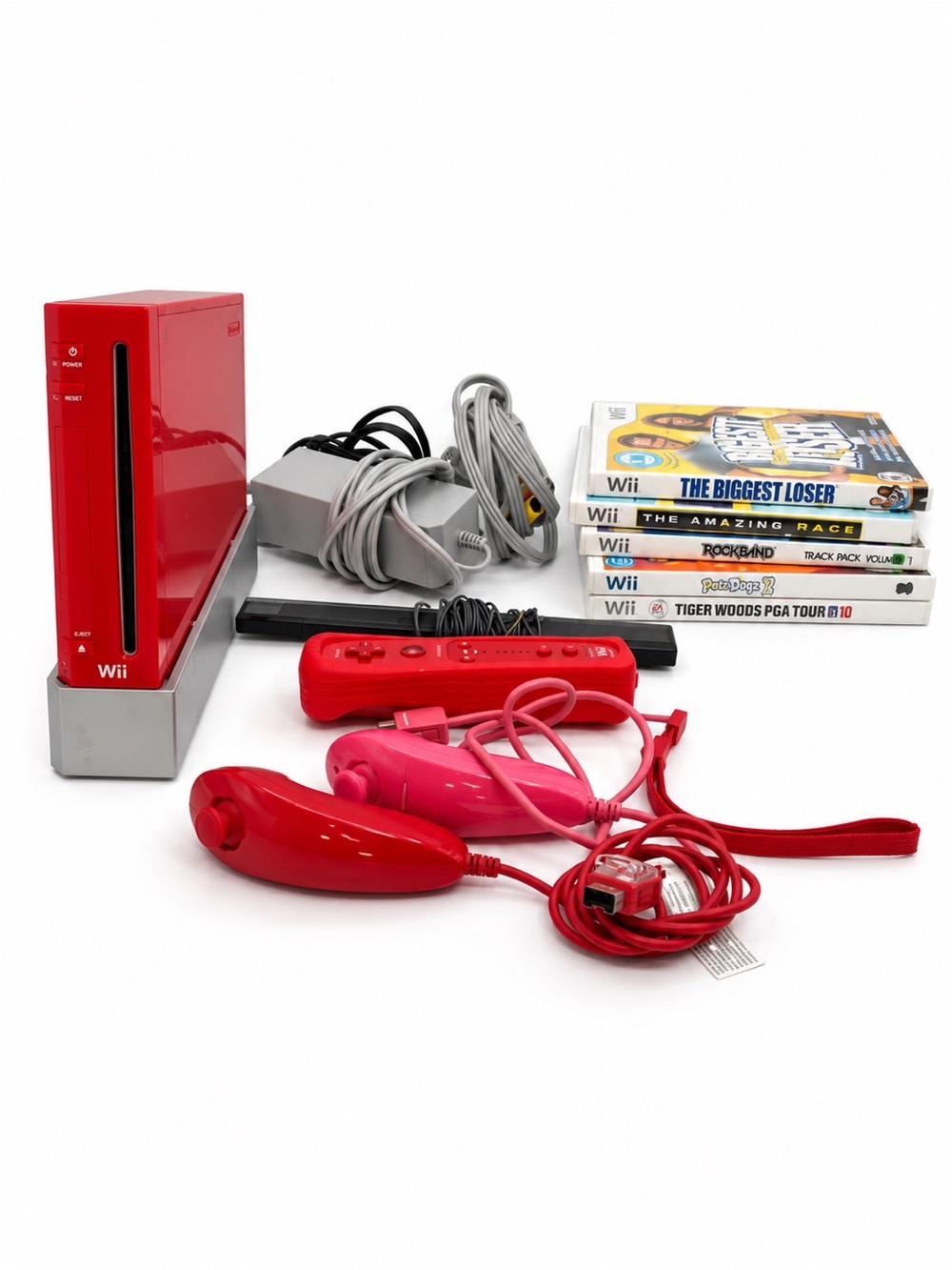 Nintendo Wii Console Games Bundle Red Remotes and Accessories